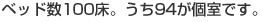 ベッド数100床。うち96が個室です。